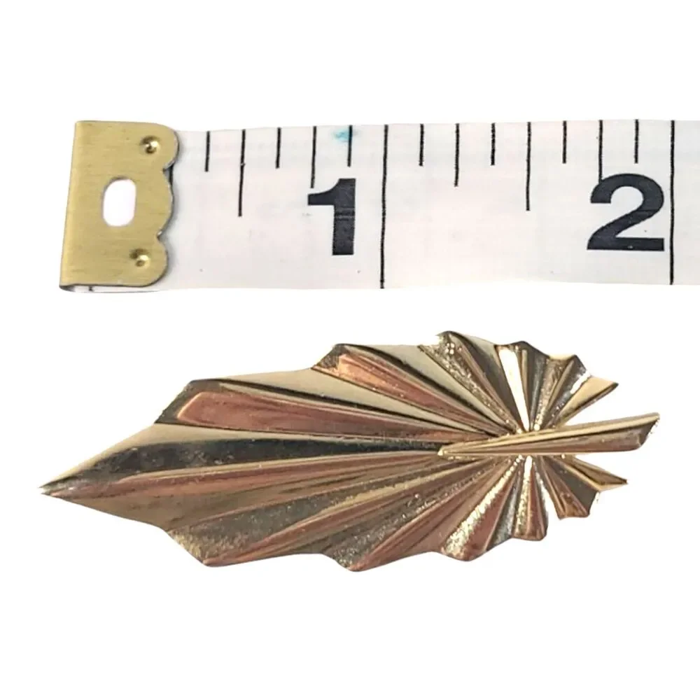 Vintage Gold Tone Leaf Brooch Pin Art Deco MCM